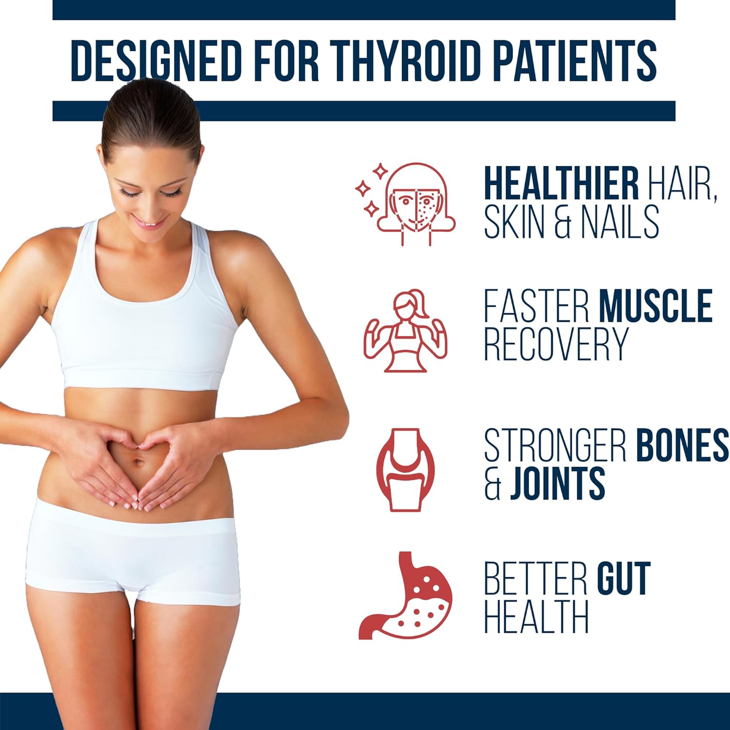 Thyroid Collagen Complex with Patented Peptides Protein Powder for Hair, Skin, Nails, Joints, & Digestion - Grass-fed, Unflavored, 13.6oz