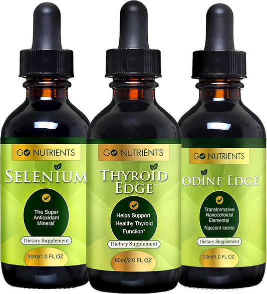 Thyroid Support Bundle - Liquid Drops for Men & Women - Promotes Health, Energy, Cognitive Function, Immune Defense - Iodine & Selenium Supplement