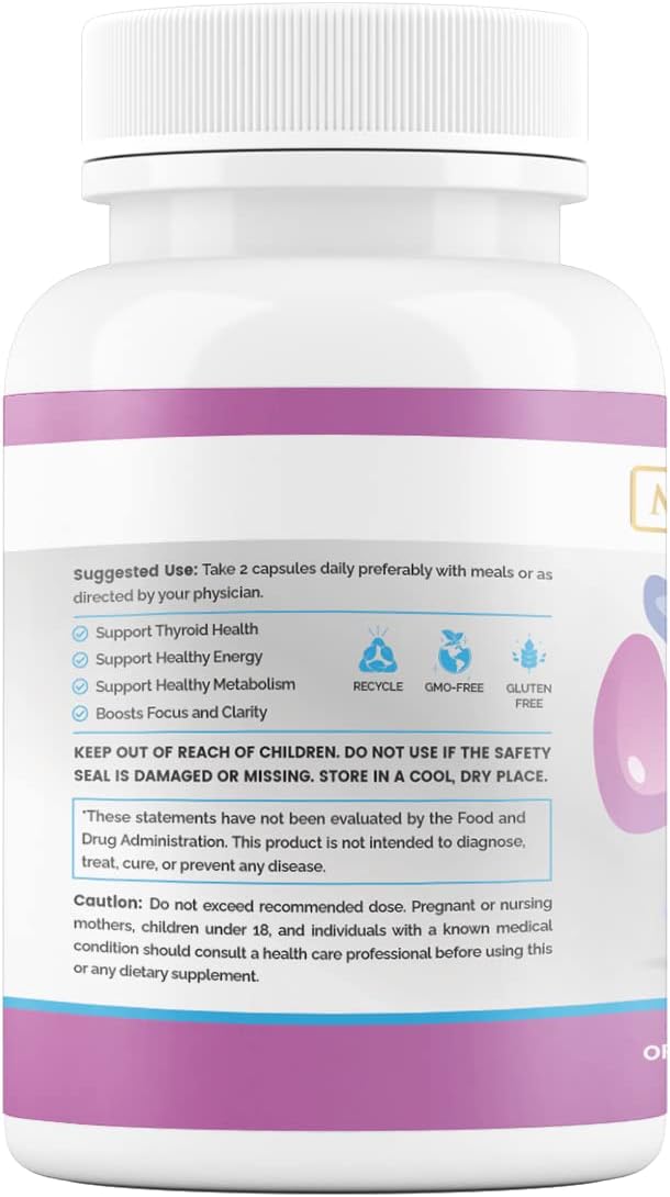 Thyroid Support Supplement for Women & Men - Boost Energy, Clarity, Focus - Ashwagandha, Iodine, Zinc, Kelp, Vitamin B12 - 60 Capsules
