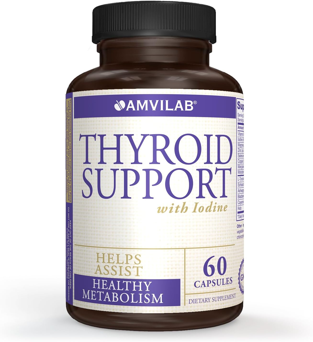 Thyroid Support Supplement with Iodine, Vitamin B12 & Essential Nutrients for Metabolism & Energy - 60 Capsules for Cognitive Health & Wellness