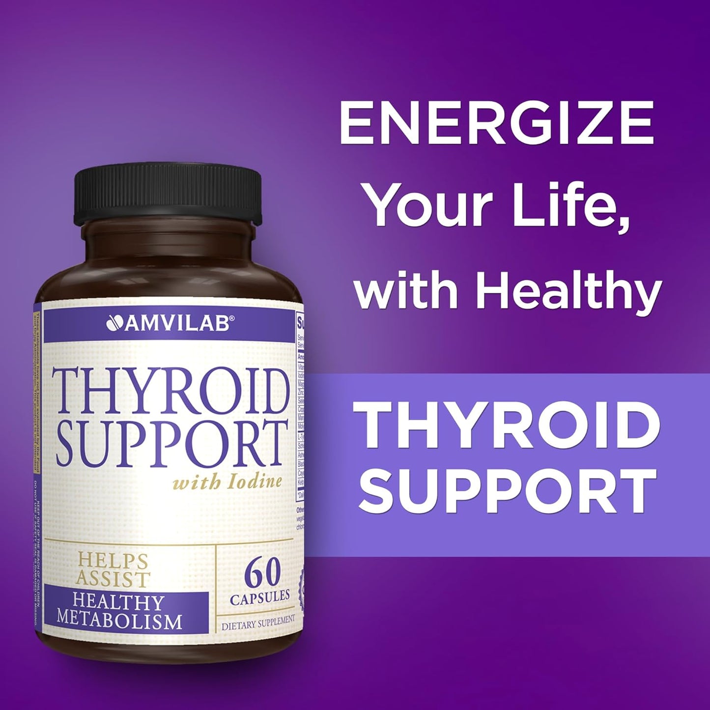 Thyroid Support Supplement with Iodine, Vitamin B12 & Essential Nutrients for Metabolism & Energy - 60 Capsules for Cognitive Health & Wellness