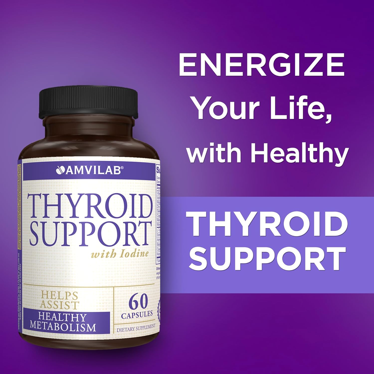Thyroid Support Supplement with Iodine, Vitamin B12 & Essential Nutrients for Metabolism & Energy - 60 Capsules for Cognitive Health & Wellness