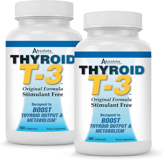 Thyroid T3 Metabolic Support for Energy and Focus, Healthy Function, Natural Formula, Non-GMO - 120 Capsules (2 Pack)