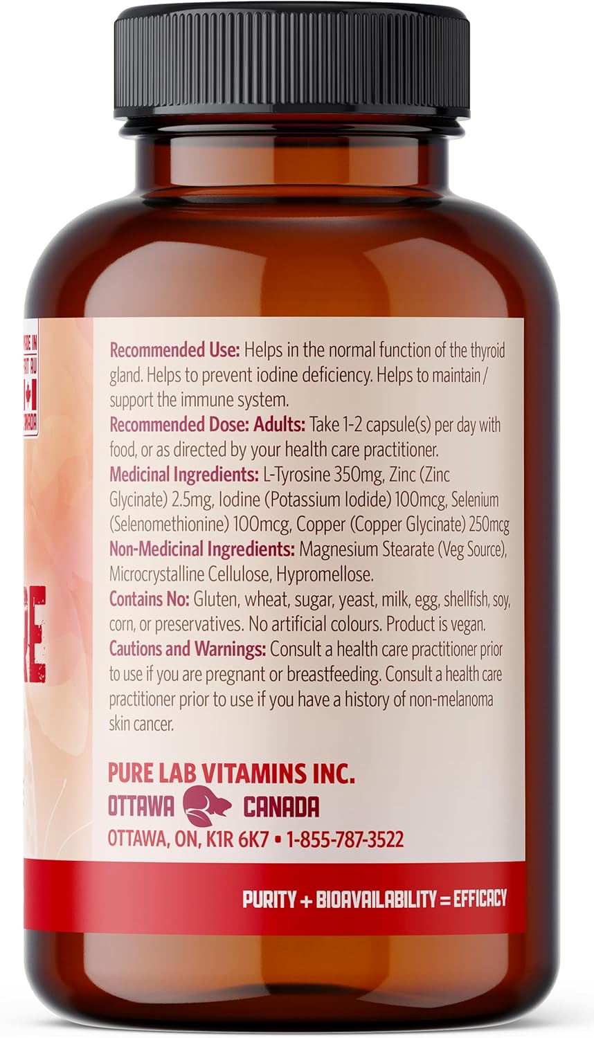 ThyroPure 120 Vegi-Caps - Immune System Support Supplement for Men and Women - Prevent Iodine Deficiency - Pure Lab Vitamins