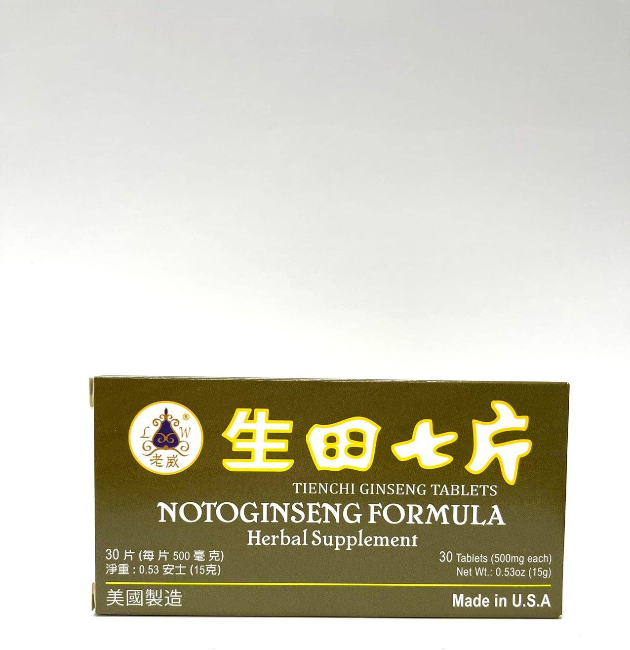 Tienchi Ginseng Tablets Herbal Supplement for Circulation & Overall Wellness 500mg - 30 Tablets USA Made