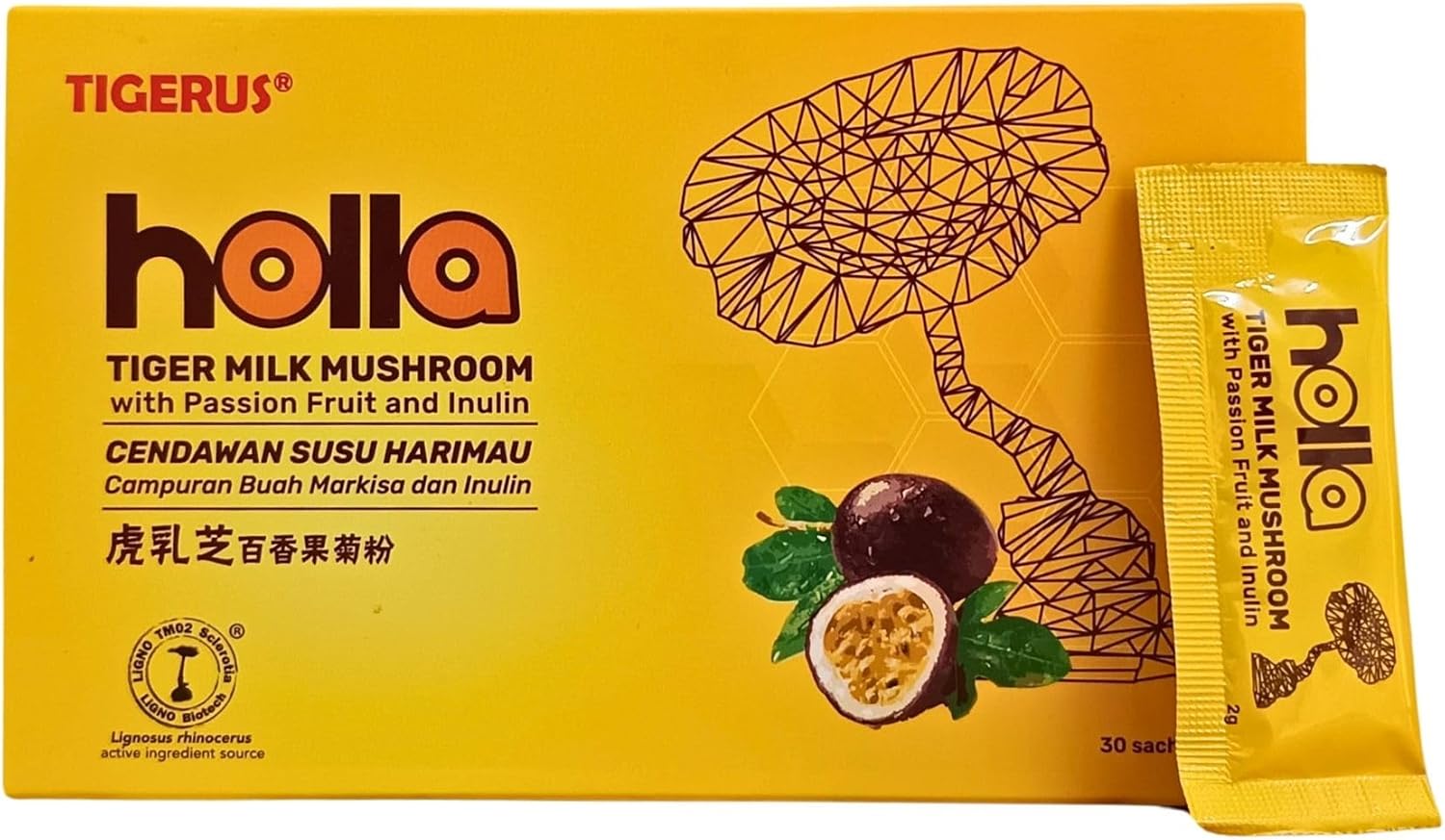 TIGERUS® Holla Tiger Milk Mushroom with Passion Fruit and Inulin - Immune Support, Digestive Health, Antioxidant Boost - 30 Sachets for Natural Wellness