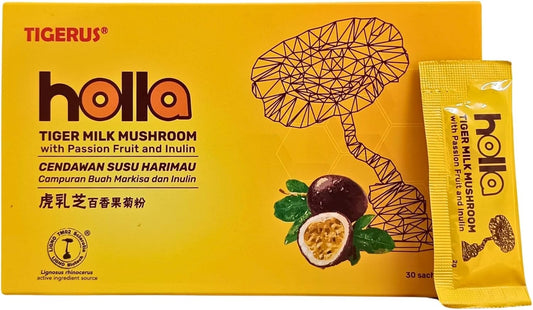 TIGERUS® Holla Tiger Milk Mushroom with Passion Fruit and Inulin - Immune Support, Digestive Health, Antioxidant Boost - 30 Sachets for Natural Wellness