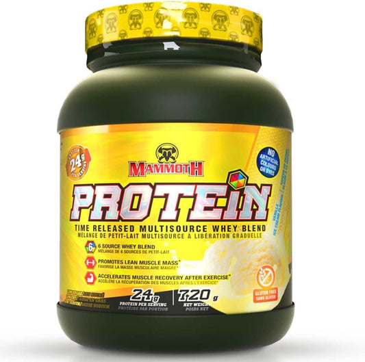 TIME-RELEASE Mammoth Protein Powder Shake with WHEY Isolate & Casein - Vanilla Flavor, Low Sugar - 1.6 Lb