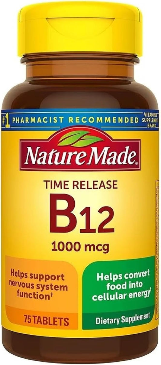 Time Release Nature Made Vitamin B12 1000 mcg Supplement for Energy Metabolism - 75 Tablets
