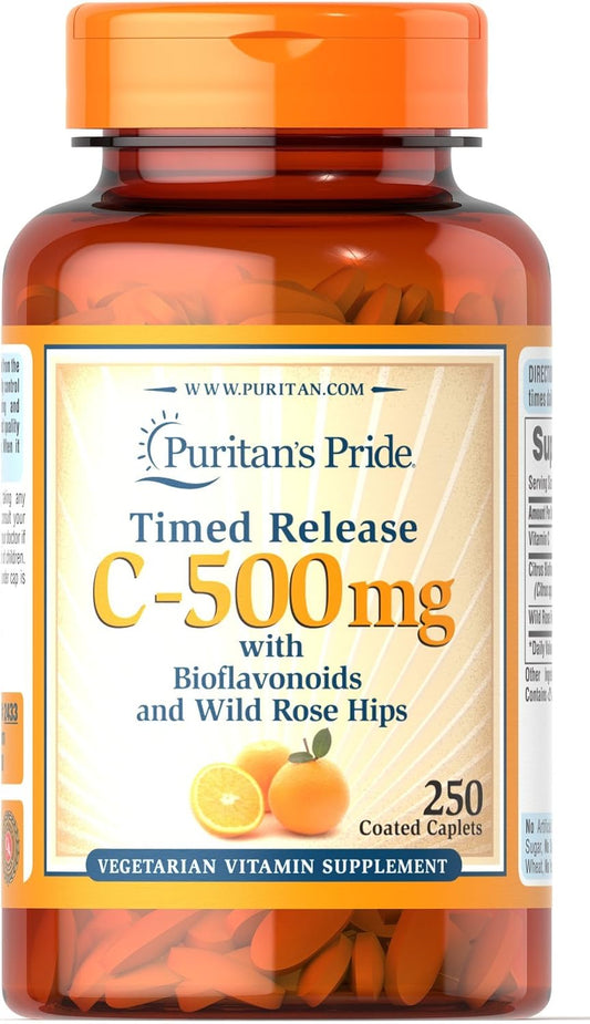 Time Release Puritan's Pride Vitamin C-500 Mg Caplets with Rose Hips - 250 Count