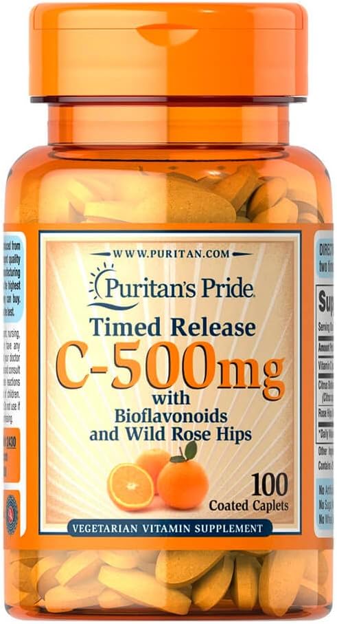 Time Release Vitamin C-500 mg Caplets with Rose Hips - 100 Count by Puritan's Pride