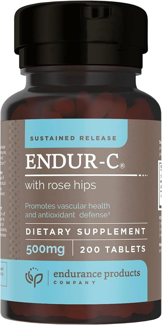 Time Release Vitamin C Supplement Tablets with Rose HIPS - 500mg, 200 Tablets for Optimal Absorption by Endurance Products