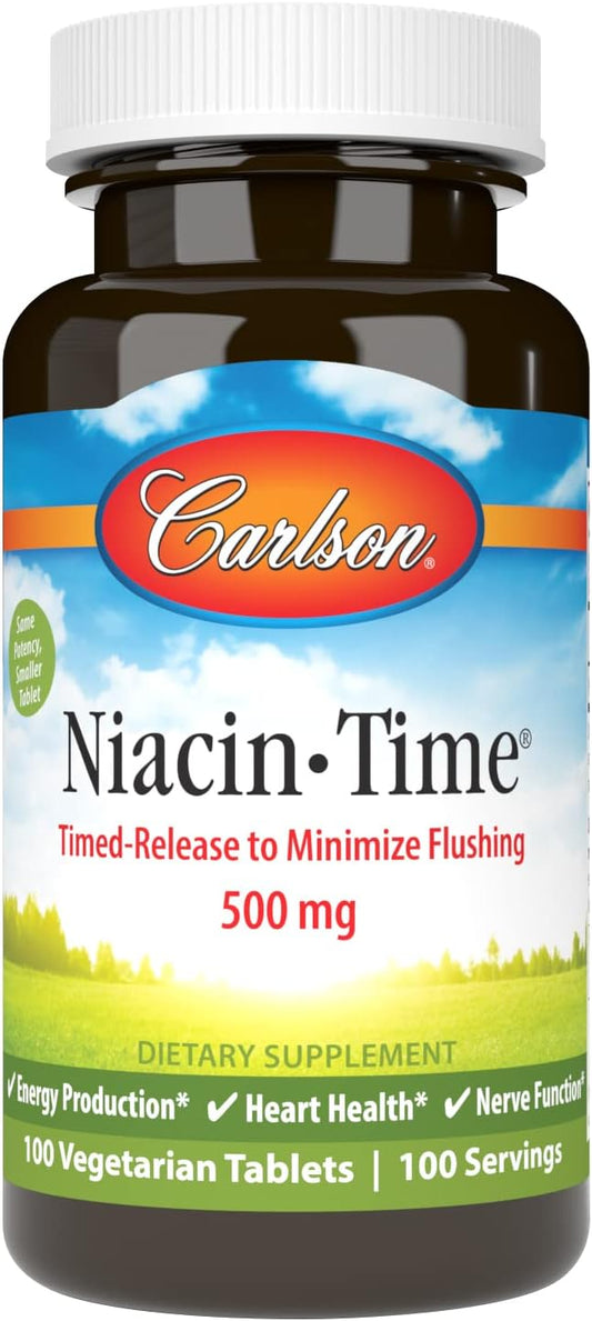 Time-Released Carlson Niacin-Time 500 mg Vitamin B-3 Tablets - 100 Count