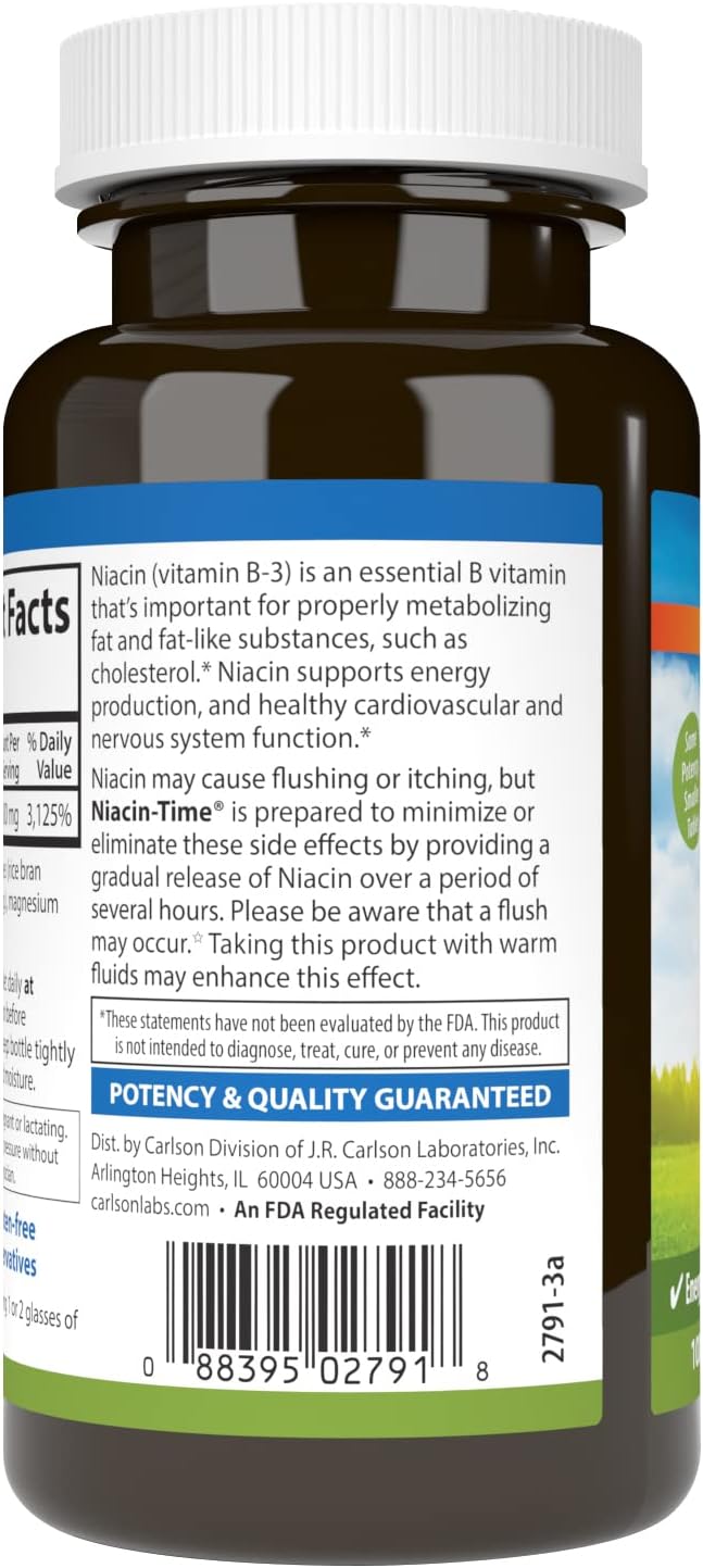 Time-Released Carlson Niacin-Time 500 mg Vitamin B-3 Tablets - 100 Count