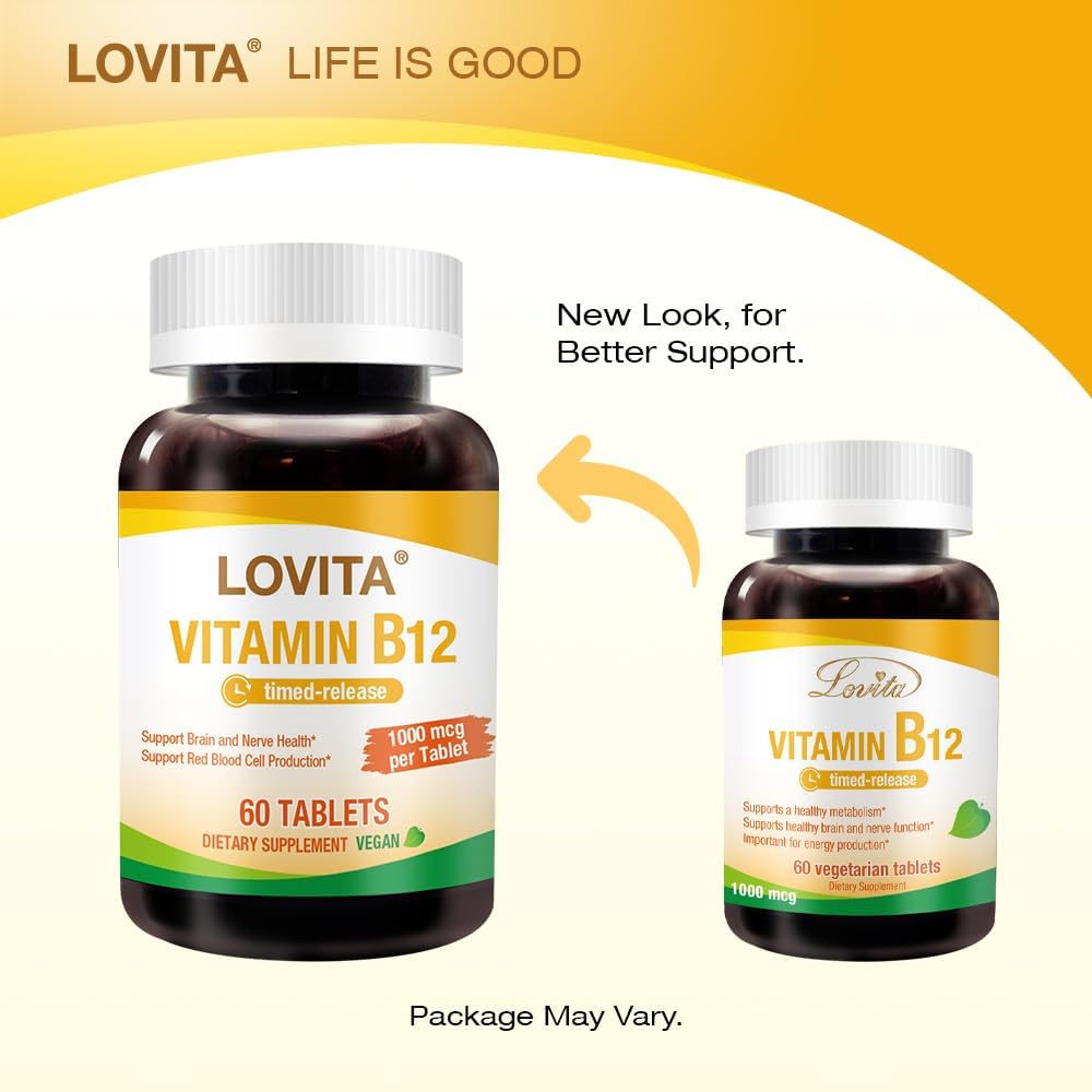 Timed Release Vegan Vitamin B12 1000 mcg Tablets for Nervous System Support - 60 Vegetarian Tablets