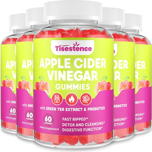 Tisestence Apple Cider Vinegar Gummies 2000MG - Keto Cleanse & Detox Diet, Max Strength ACV Gummies with Green Tea, Raspberry, B12, Probiotics for Metabolism & Digestive Health, 5 Pack