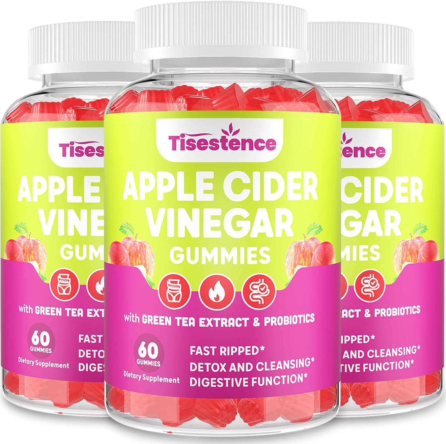 Tisestence Keto Apple Cider Vinegar Gummies 2000MG - Cleanse & Detox, Max Strength ACV Gummies with Green Tea, Raspberry, B12, Probiotics - Metabolism & Digestive Health - 3 Pack