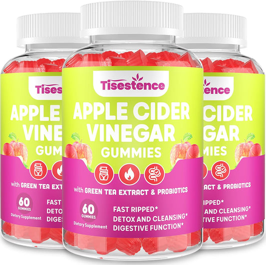 Tisestence Keto Apple Cider Vinegar Gummies 2000MG - Cleanse & Detox, Max Strength ACV Gummies with Green Tea, Raspberry, B12, Probiotics - Metabolism & Digestive Health - 3 Pack