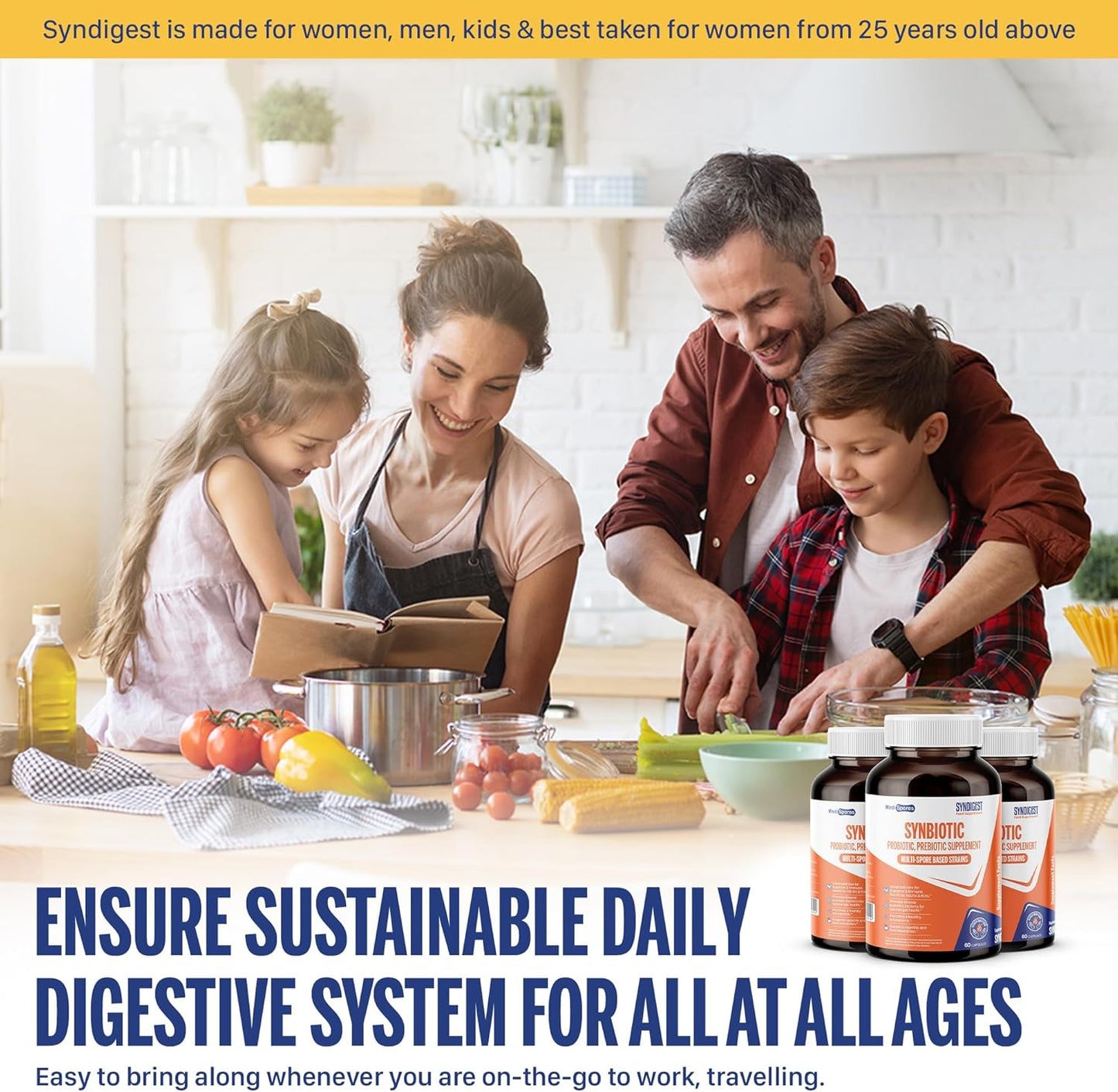 TMA Medispores Gut Health Supplement with 5 Probiotic & Prebiotic Strains - Digestive & Immune Support for Adults & Kids - Non-GMO, Gluten-Free - 60 Pills (2 Billion CFU)