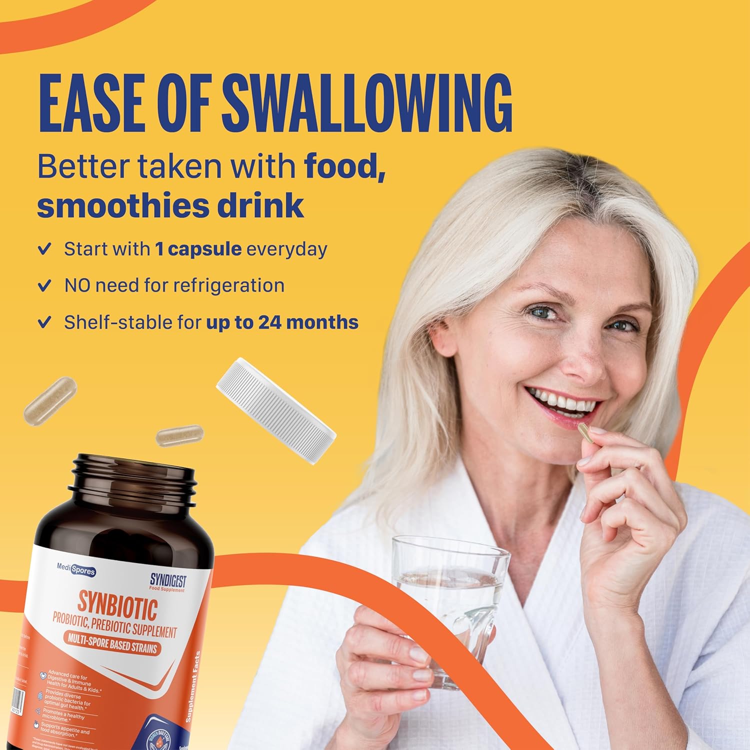 TMA Medispores Gut Health Supplement with 5 Probiotic & Prebiotic Strains - Digestive & Immune Support for Adults & Kids - Non-GMO, Gluten-Free - 60 Pills (2 Billion CFU)