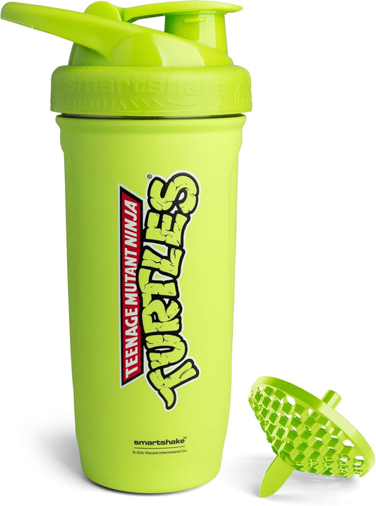 TMNT Smartshake Stainless Steel Protein Shaker Bottle 900ml | 30oz - Leakproof Screw-on Lid - BPA Free - Light Green Color