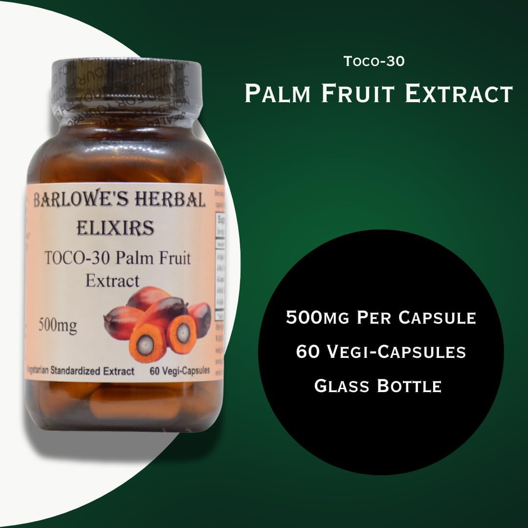 Toco-30 Tocotrienol Palm Fruit Extract Capsules - 500mg | Supports Hair, Skin & Cellular Health | 60 Vegan Capsules