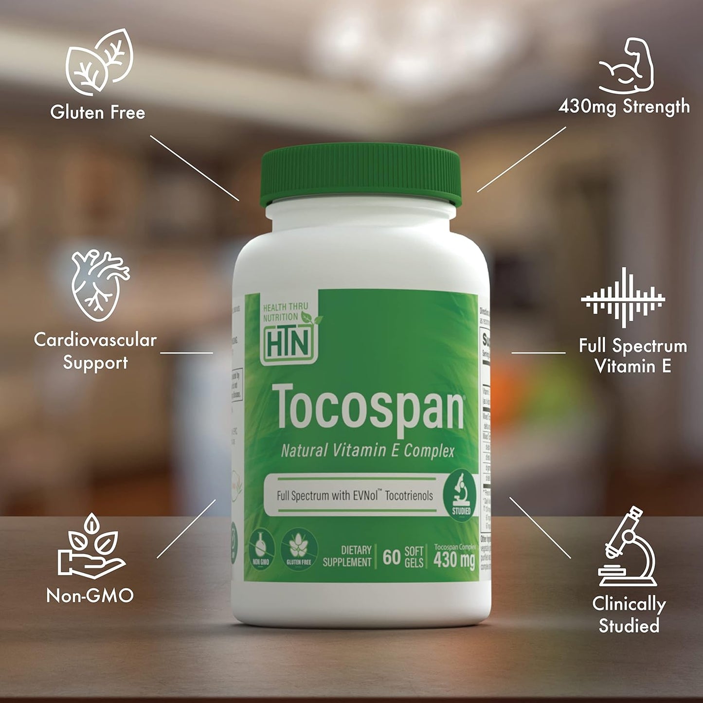 Tocospan Full Spectrum Vitamin E 430mg with EVNol Tocotrienols - Pack of 60 - Cardiovascular & Antioxidant Support - All 8 Natural Vitamin E Sources - Clinically Studied