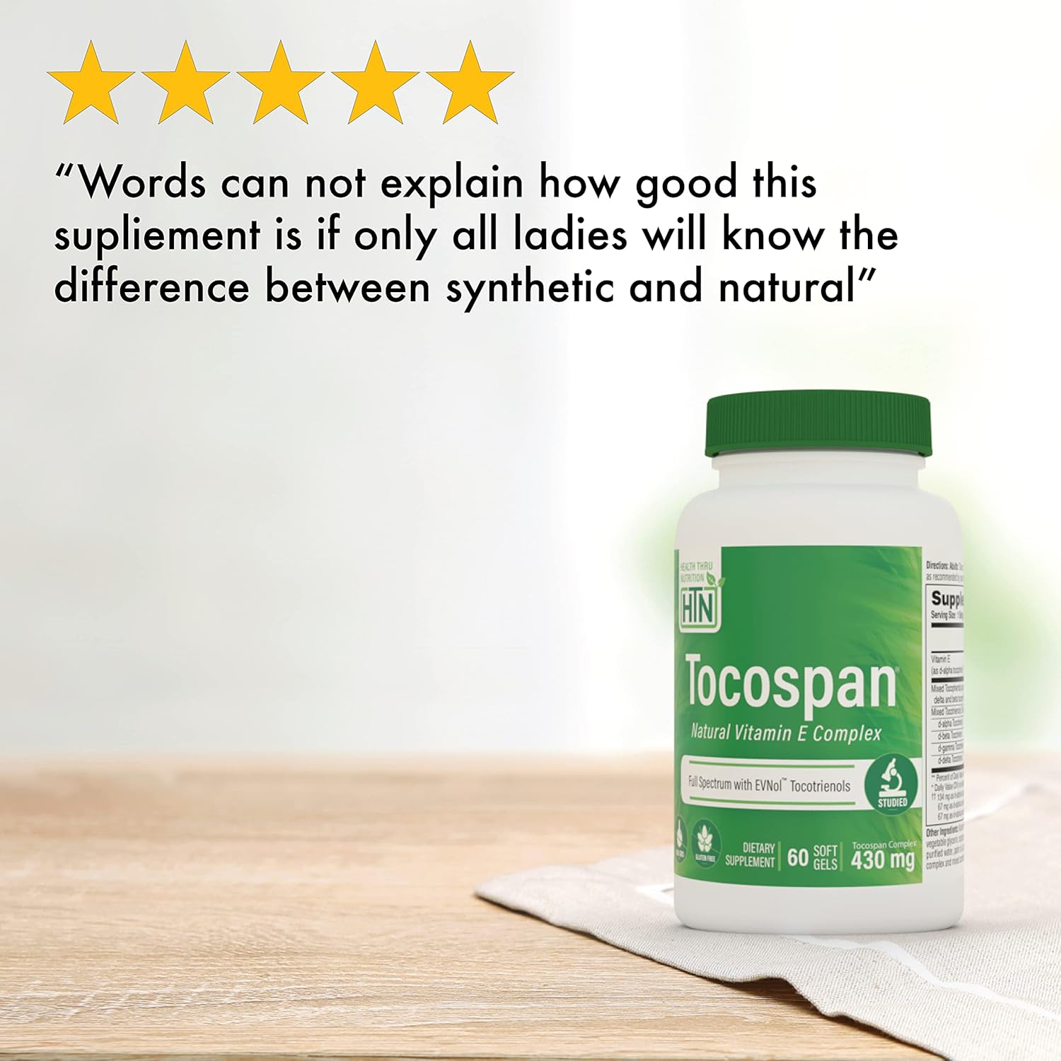 Tocospan Full Spectrum Vitamin E 430mg with EVNol Tocotrienols - Pack of 60 - Cardiovascular & Antioxidant Support - All 8 Natural Vitamin E Sources - Clinically Studied