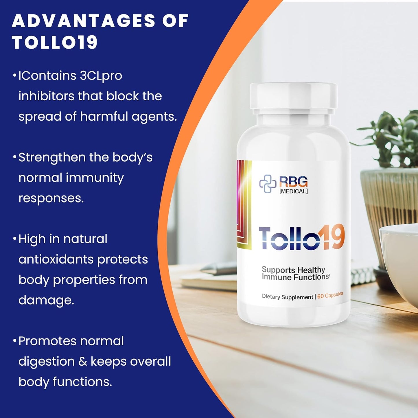 Tollo19 Immune Support Supplement with 3CLpro Inhibitors - Natural Blend of Gromwell Root Extracts & Sunflower Lecithin - 60 caps