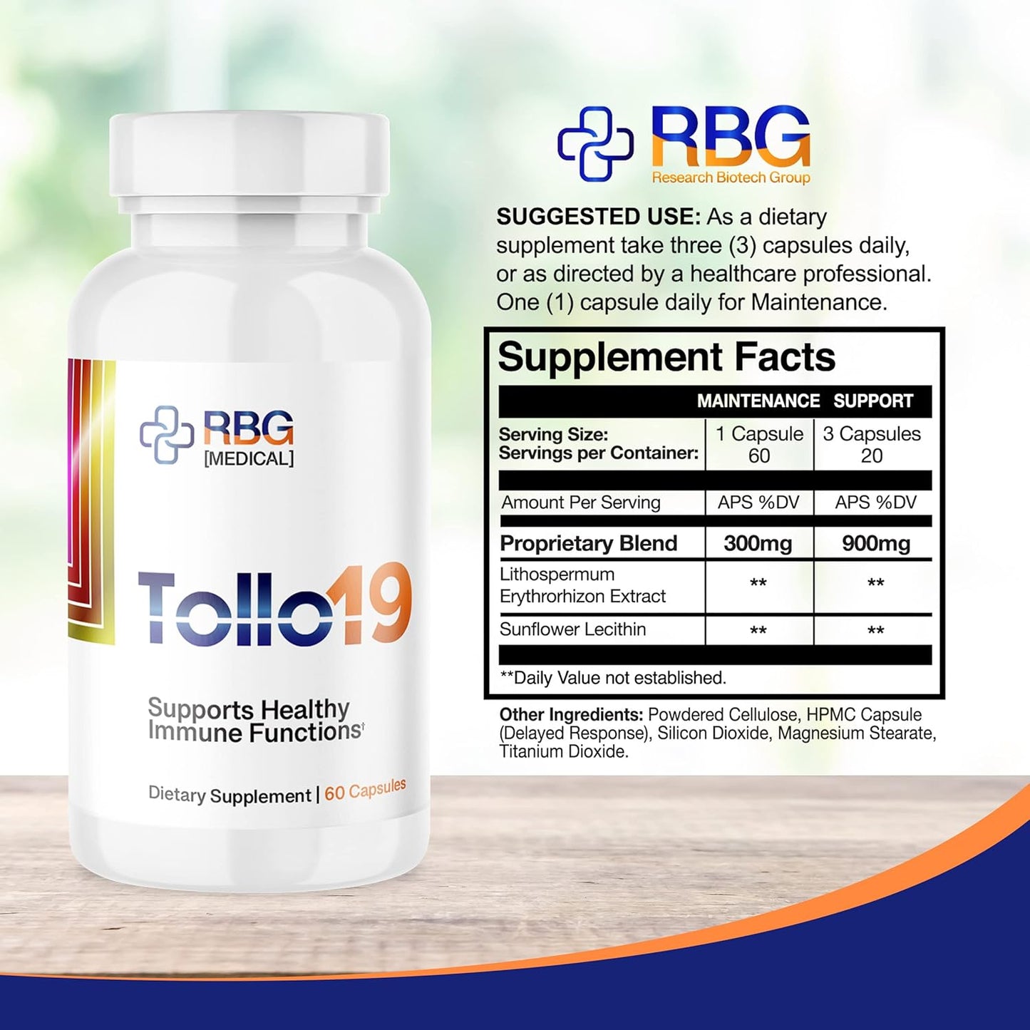 Tollo19 Immune Support Supplement with 3CLpro Inhibitors - Natural Blend of Gromwell Root Extracts & Sunflower Lecithin - 60 caps