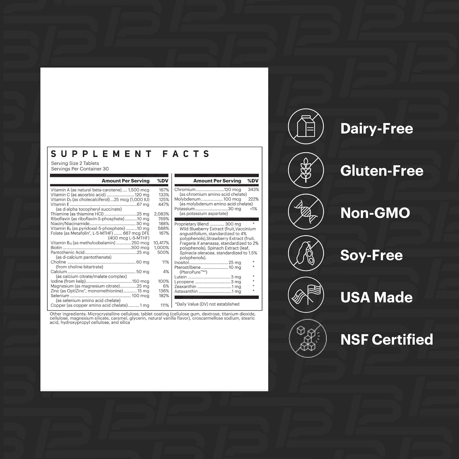 Tom Brady TB12 Multivitamin: NSF Certified Minerals & Antioxidants for Daily Health - 60 Tablets