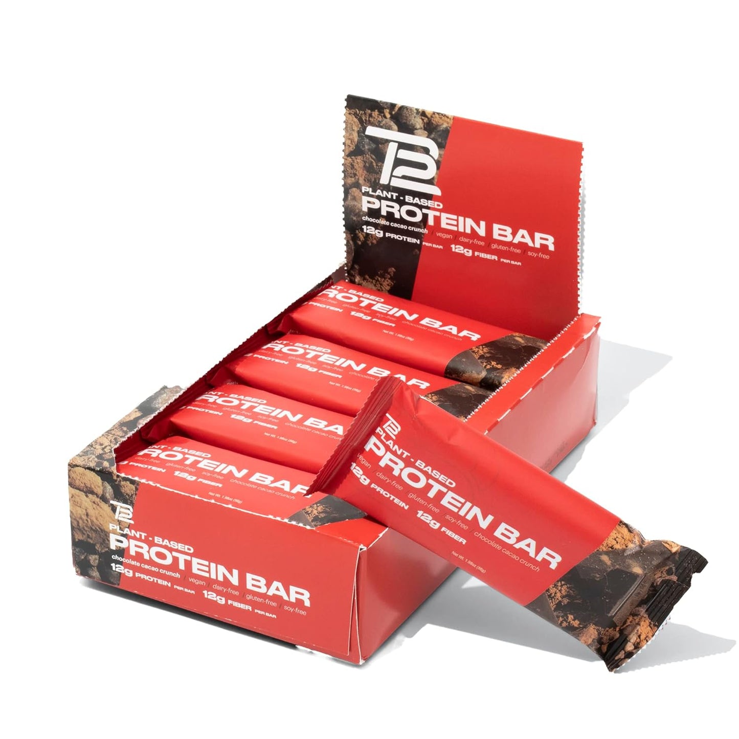 Tom Brady's TB12 Chocolate Cacao Crunch Plant Based Protein Bars | Vegan, Gluten Free, Dairy Free, Non GMO Snacks with High Protein, Fiber, and Antioxidants