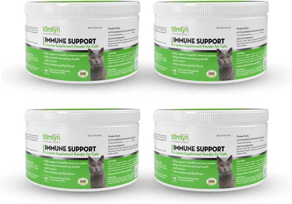 Tomlyn Immune Support L-Lysine Supplement for Cats, Fish-Flavored Powder, 4 Pack