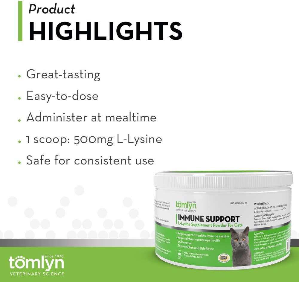 Tomlyn Immune Support L-Lysine Supplement for Cats, Fish-Flavored Powder, 4 Pack