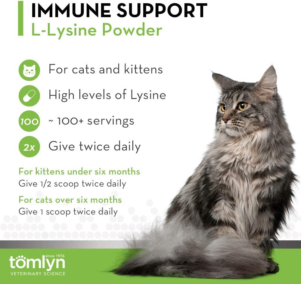 Tomlyn Immune Support L-Lysine Supplement for Cats, Fish-Flavored Powder, 4 Pack