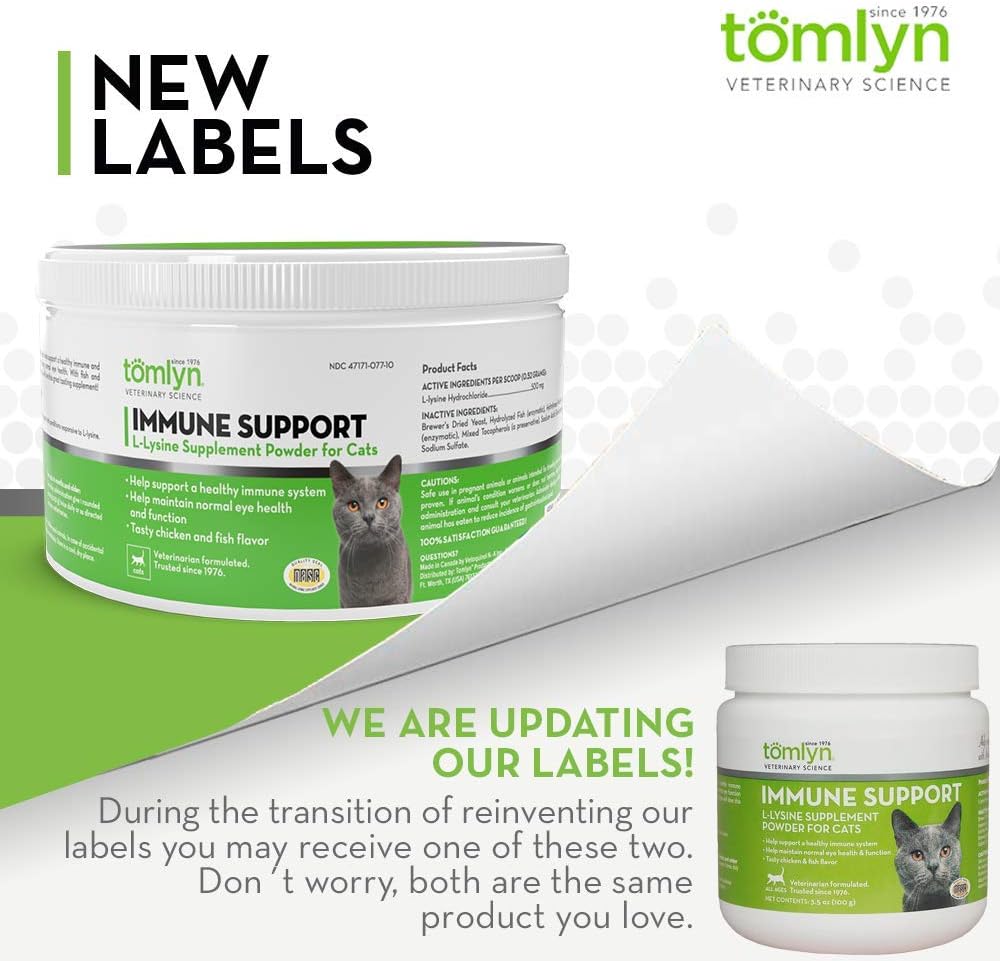 Tomlyn Immune Support L-Lysine Supplement for Cats, Fish-Flavored Powder, 4 Pack