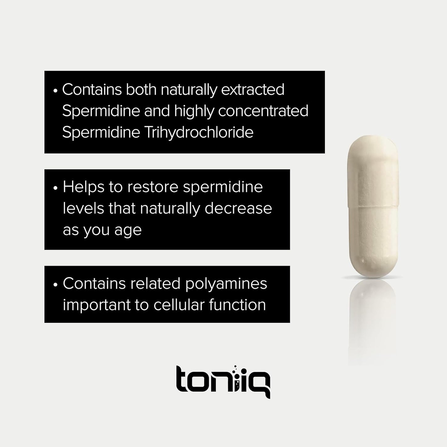 Toniiq 22mg Ultra Concentrated Spermidine Supplement - Men & Women - Rice Germ Extract - 60 Capsules