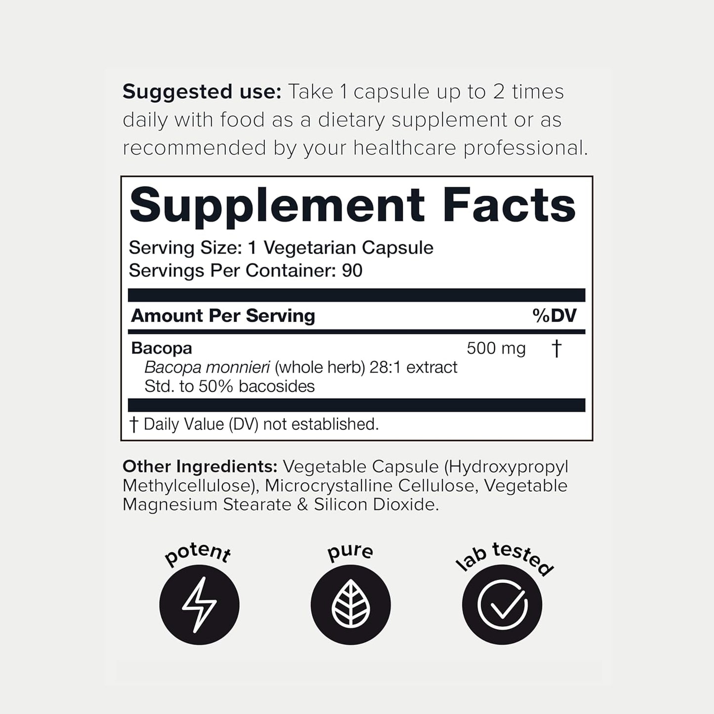 Toniiq Bacopa Extract Capsules - Ultra High Potency 28:1 with 50% Bacosides - Third-Party Tested - 90 Count