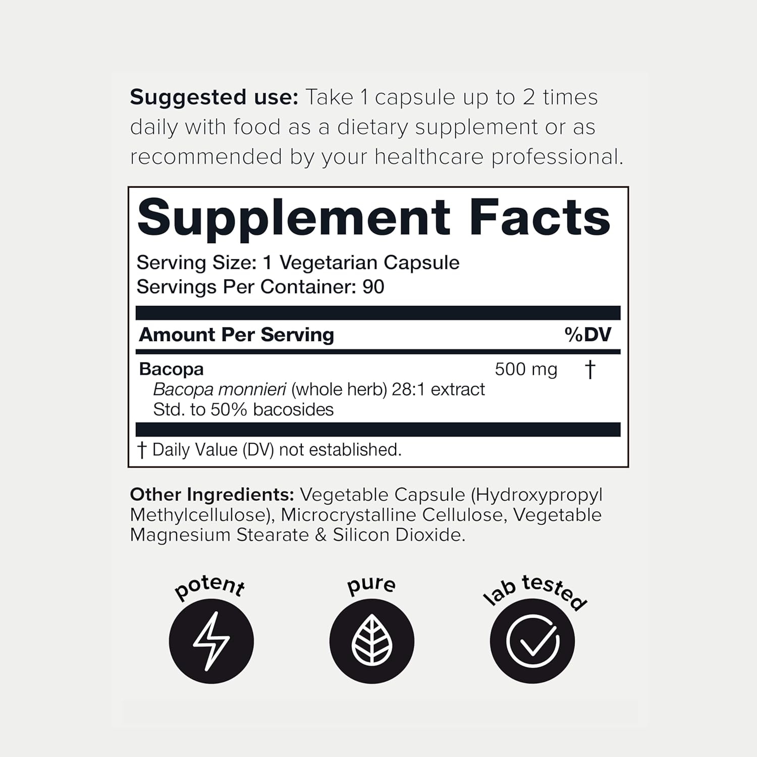 Toniiq Bacopa Extract Capsules - Ultra High Potency 28:1 with 50% Bacosides - Third-Party Tested - 90 Count