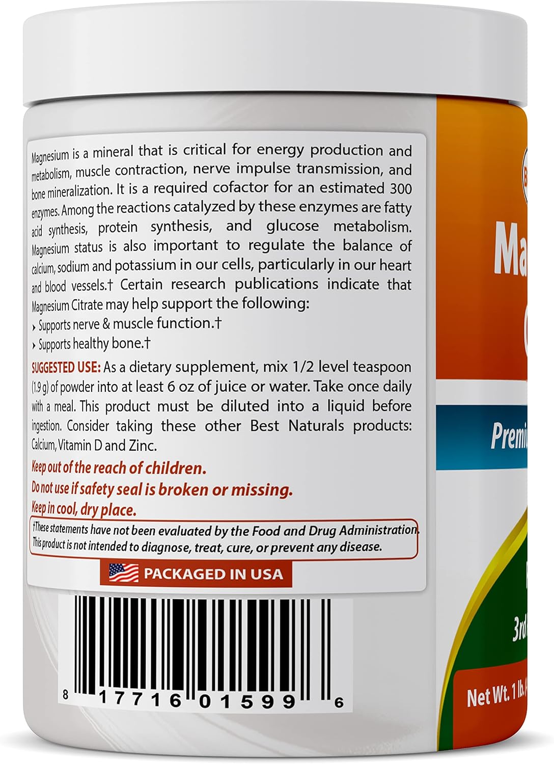 Top-Rated 3-Pack of Best Naturals Magnesium Citrate Powder - 1 Pound Each