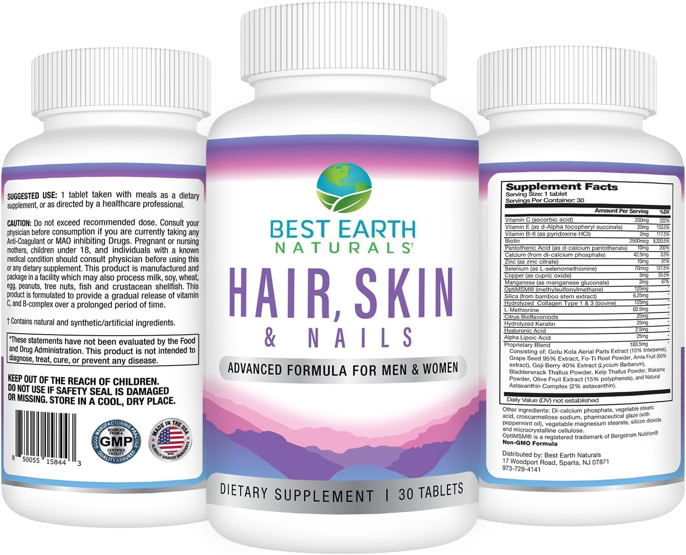 Top Rated Natural Hair, Skin, and Nails Supplement with Biotin, Collagen, Vitamins for Healthy Hair, Glowing Skin, Strong Nails