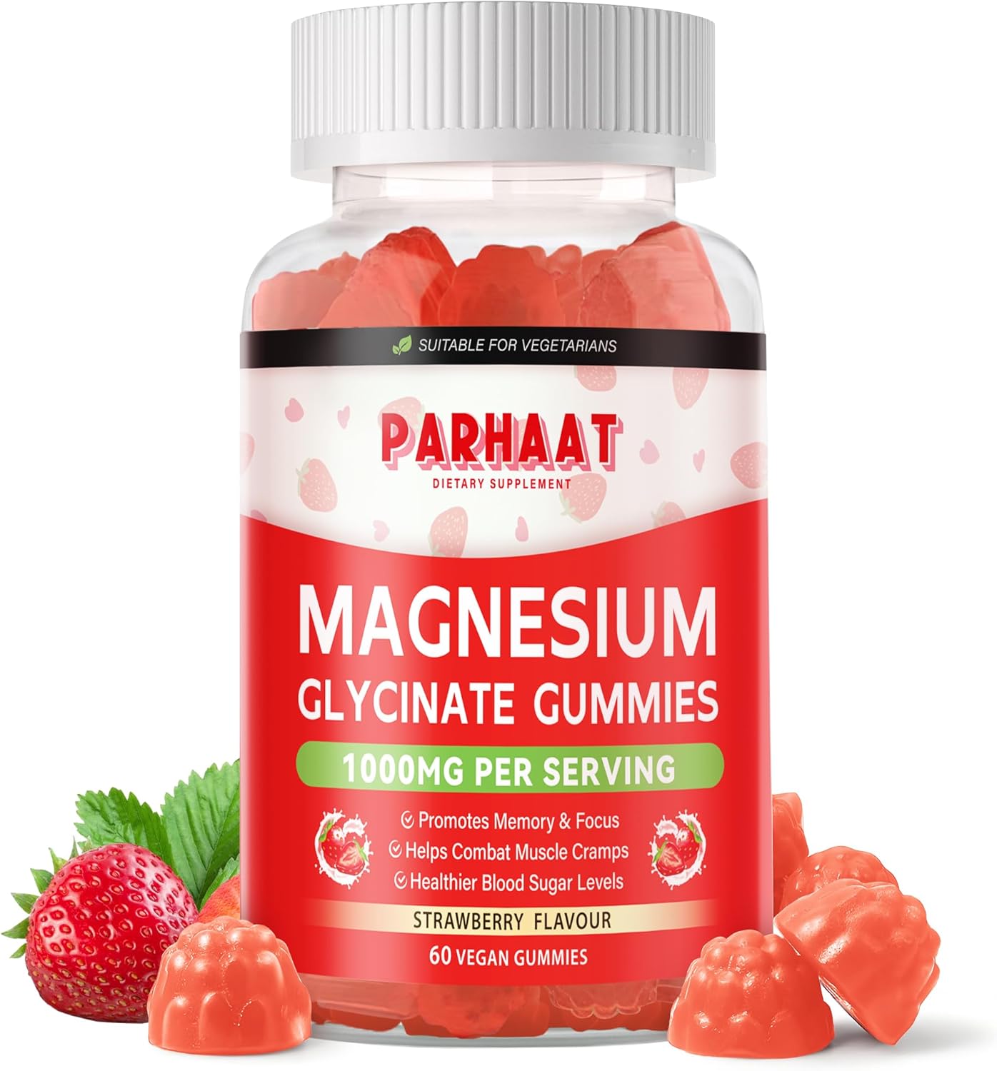 Top-Rated Sugar Free Magnesium Gummies with Potassium, Vitamin D, B6, CoQ10 for Relaxation & Sleep - 60 Strawberry Chews