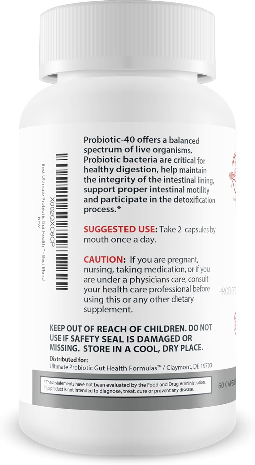 Top Rated Ultimate Probiotic for Gut Health - Advanced Gut & Reflux Support - 40 Billion Cfu Probiotics & Prebiotics - Enhance Gut Health & Prevent Leaky Gut - Promote Sphincter Health