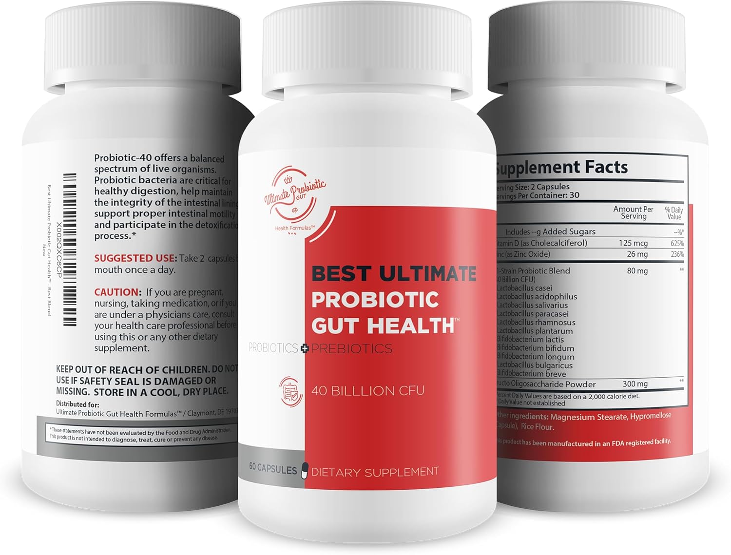 Top Rated Ultimate Probiotic for Gut Health - Advanced Gut & Reflux Support - 40 Billion Cfu Probiotics & Prebiotics - Enhance Gut Health & Prevent Leaky Gut - Promote Sphincter Health