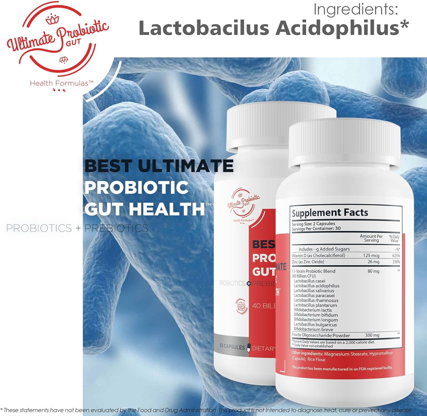 Top Rated Ultimate Probiotic for Gut Health - Advanced Gut & Reflux Support - 40 Billion Cfu Probiotics & Prebiotics - Enhance Gut Health & Prevent Leaky Gut - Promote Sphincter Health