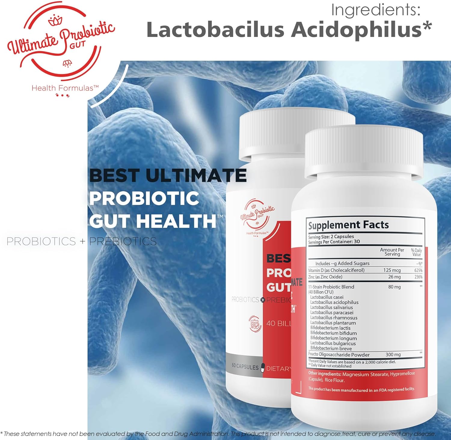 Top Rated Ultimate Probiotic for Gut Health - Advanced Gut & Reflux Support - 40 Billion Cfu Probiotics & Prebiotics - Enhance Gut Health & Prevent Leaky Gut - Promote Sphincter Health