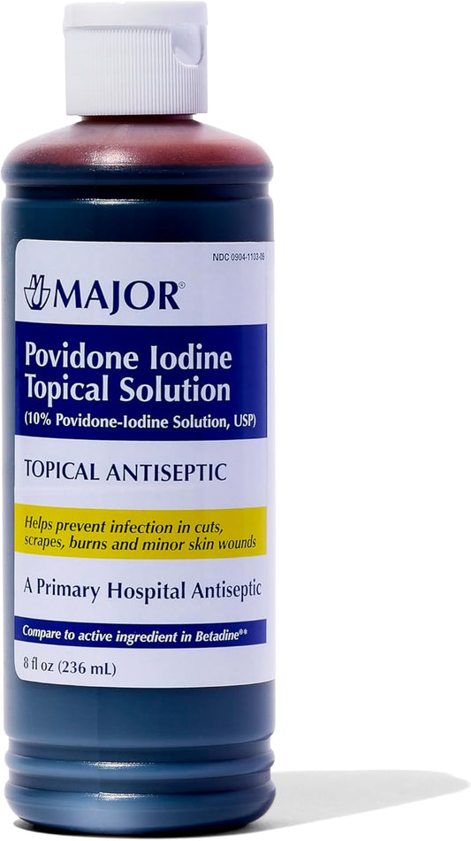 Topical Antiseptic Solution for Cuts, Scrapes, Burns, and Wounds - 8 Fl. Oz. - 10% Povidone-Iodine - USP Grade - 1 Pack