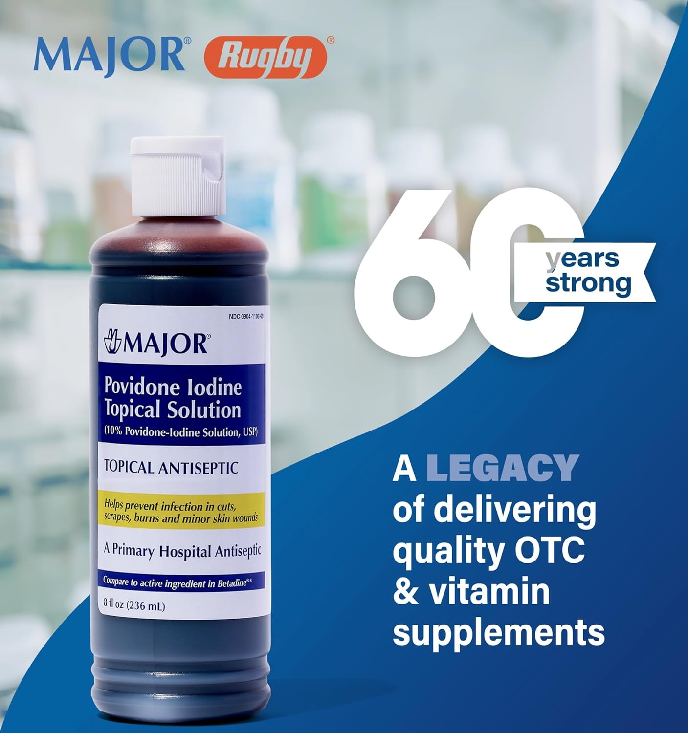 Topical Antiseptic Solution for Cuts, Scrapes, Burns - 10% Povidone-Iodine - 8 Fl. Oz.