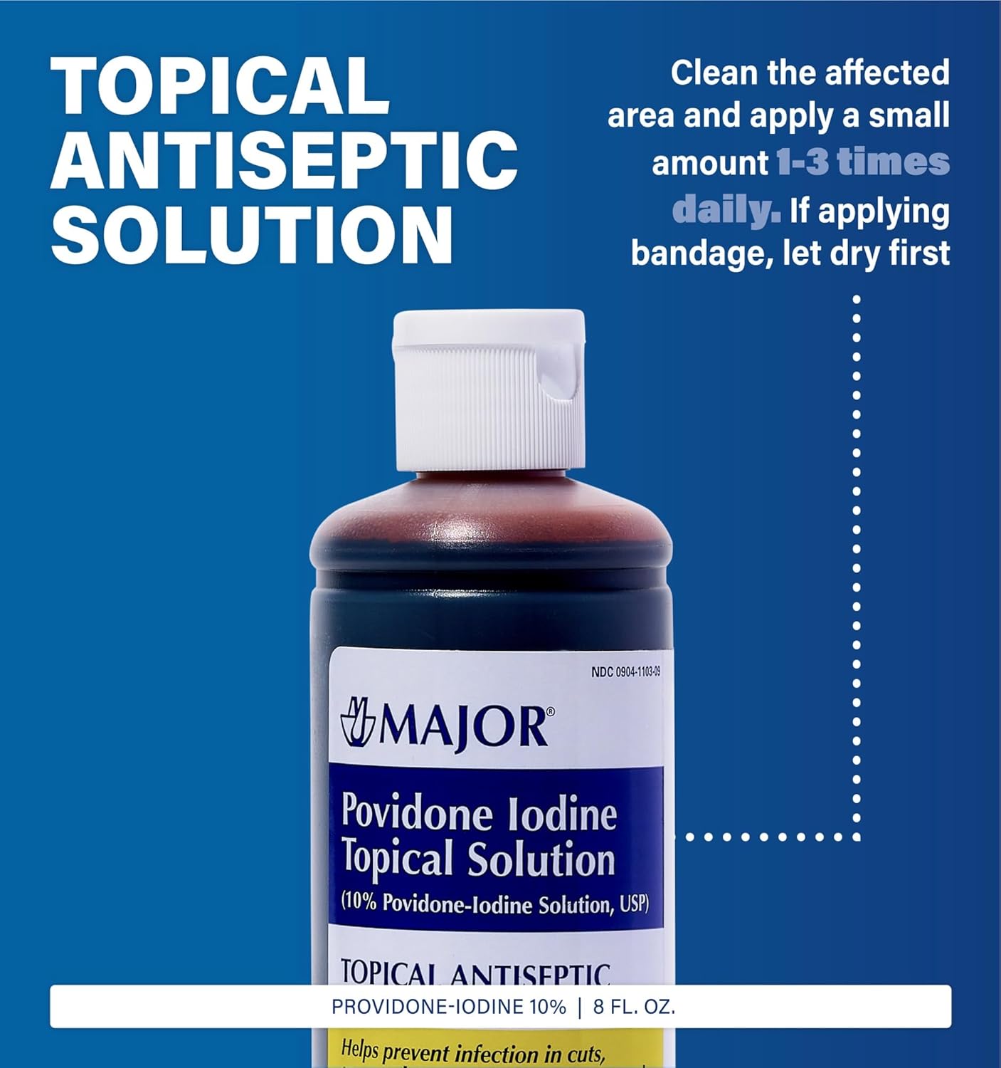 Topical Antiseptic Solution for Cuts, Scrapes, Burns - 10% Povidone-Iodine - 8 Fl. Oz.