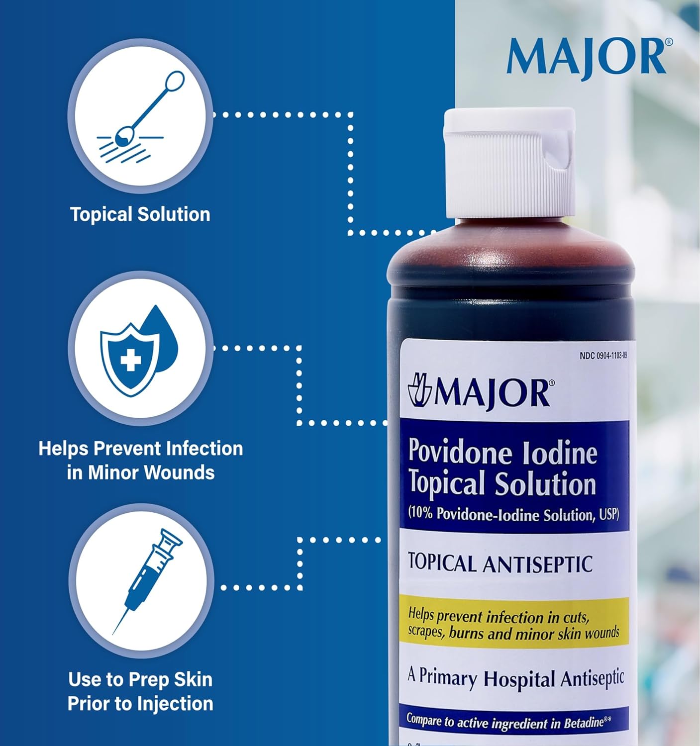 Topical Antiseptic Solution for Cuts, Scrapes, Burns - 10% Povidone-Iodine - 8 Fl. Oz.